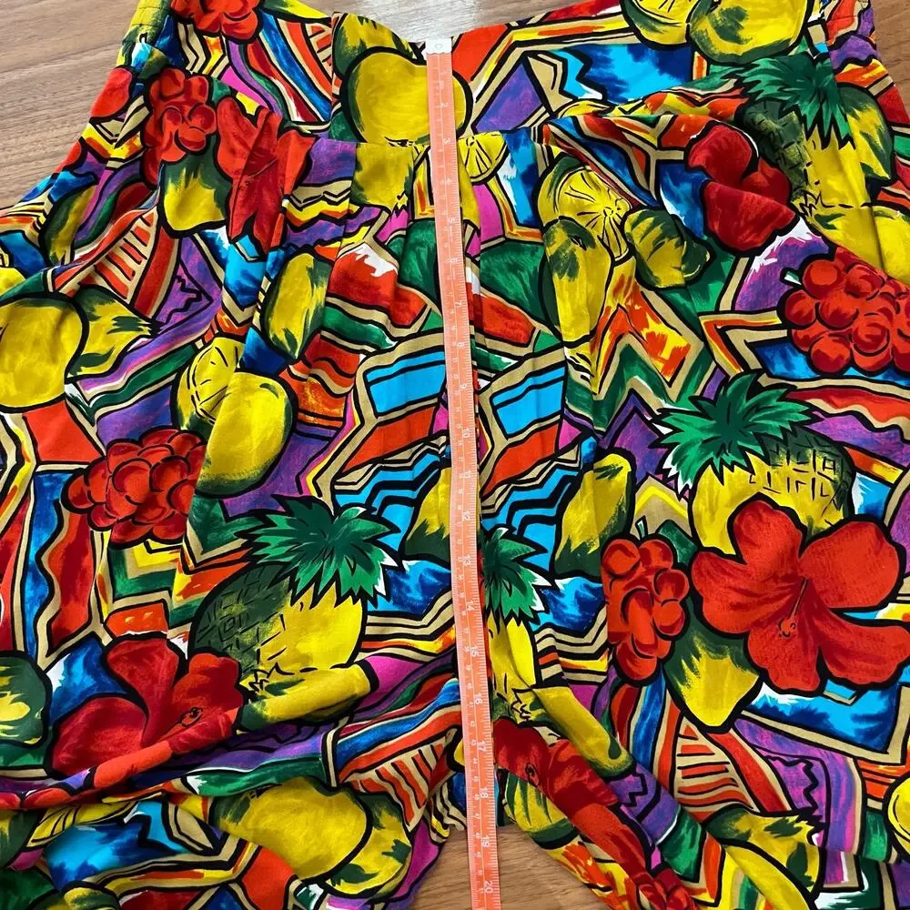 Vintage 80s Pant Set Size L Tropical Fruity Bright - Picture 11 of 16